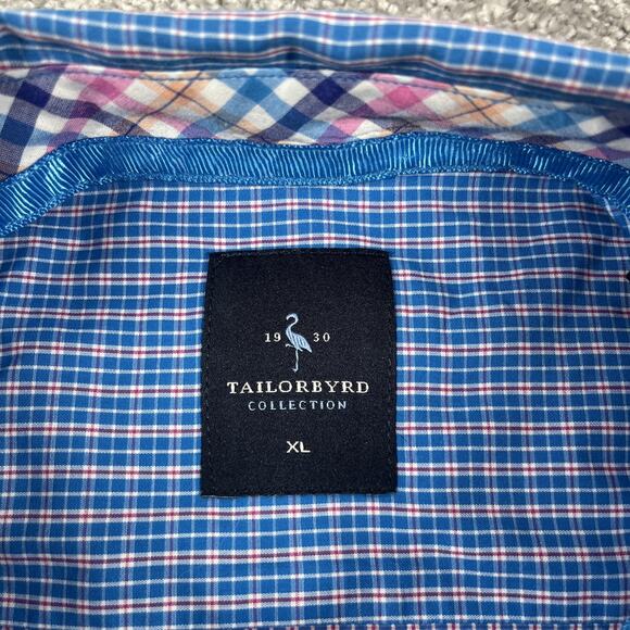 Tailorbyrd Dress Shirt Mens Extra Large Golf Plaid Button Down Blue Cotton - Picture 3 of 13